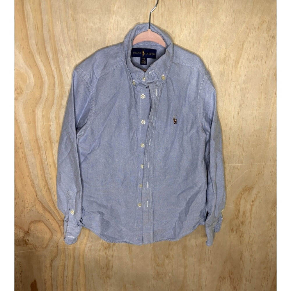 Boys Size 8 Small Ralph Lauren Chambray Denim Blue Jean Button Up Dress Shirt